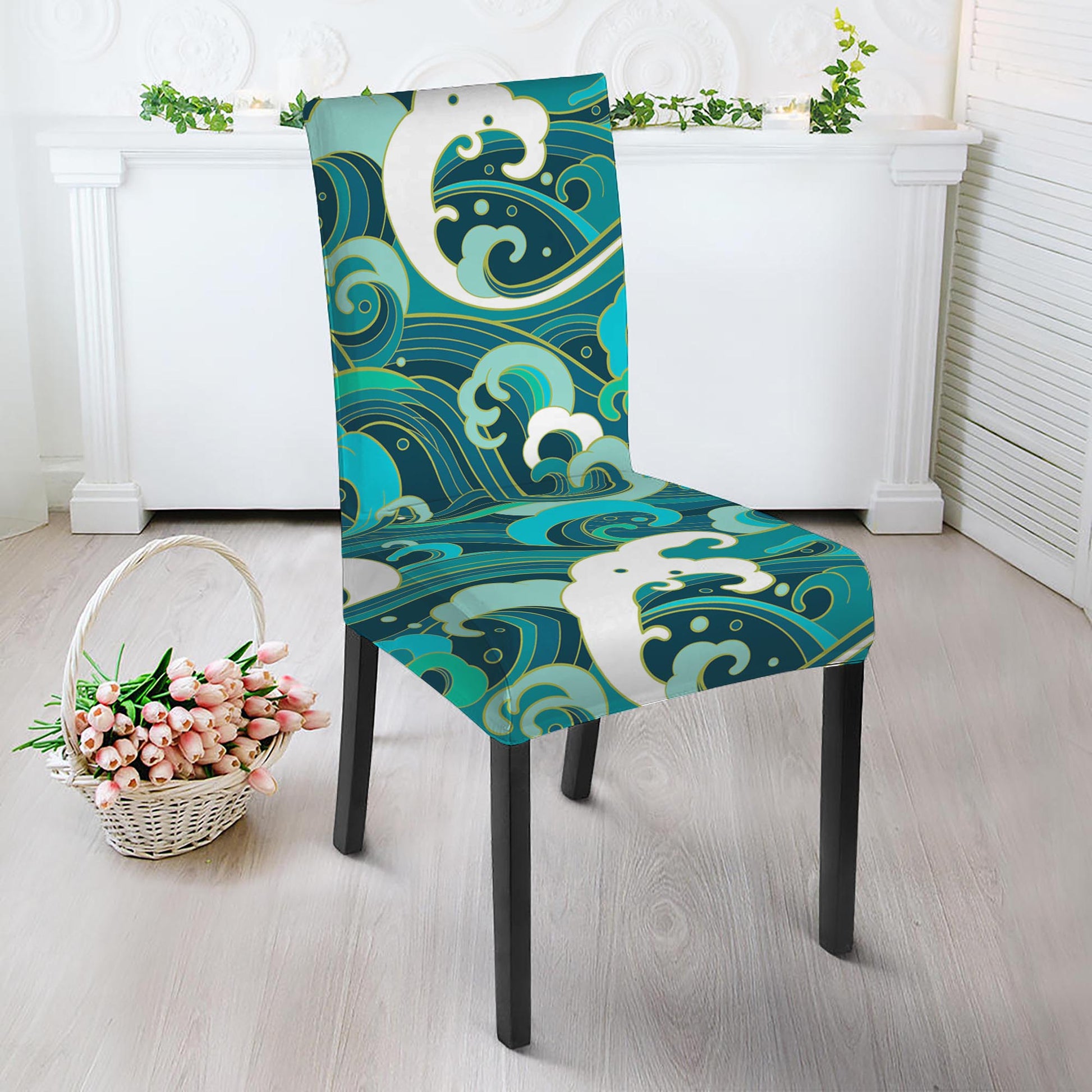Deep Sea Wave Surfing Pattern Print Dining Chair Slipcover