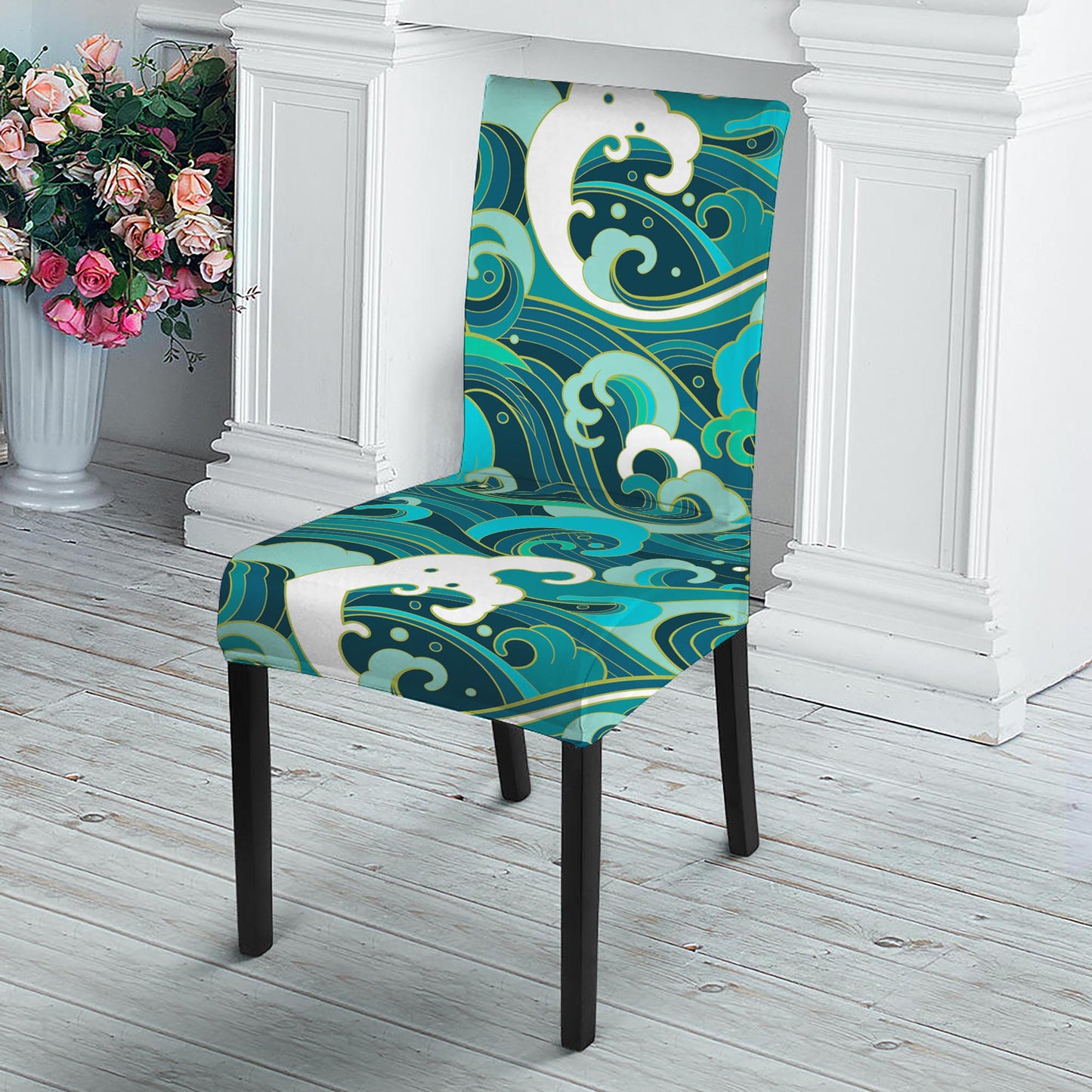 Deep Sea Wave Surfing Pattern Print Dining Chair Slipcover