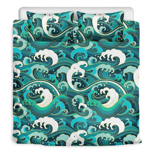 Deep Sea Wave Surfing Pattern Print Duvet Cover Bedding Set