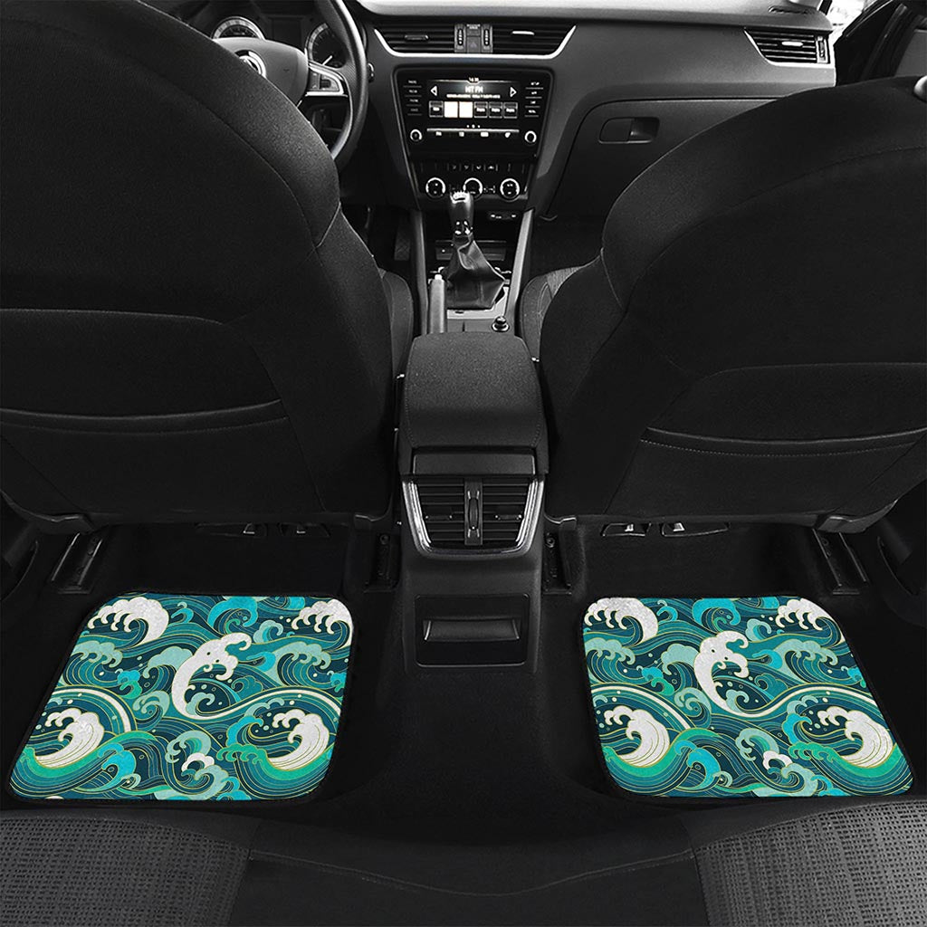 Deep Sea Wave Surfing Pattern Print Front and Back Car Floor Mats