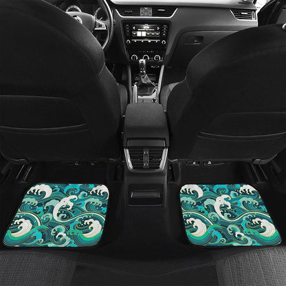 Deep Sea Wave Surfing Pattern Print Front and Back Car Floor Mats