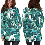 Deep Sea Wave Surfing Pattern Print Hoodie Dress GearFrost