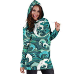 Deep Sea Wave Surfing Pattern Print Hoodie Dress GearFrost