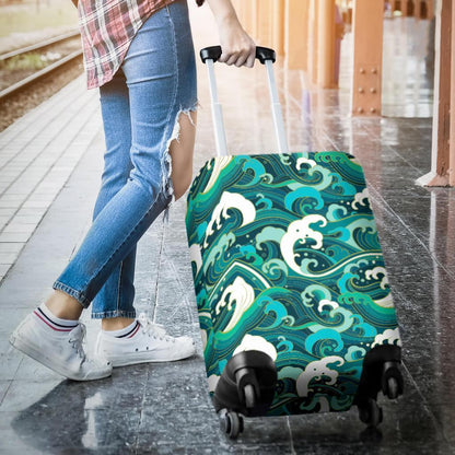 Deep Sea Wave Surfing Pattern Print Luggage Cover GearFrost