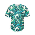 Deep Sea Wave Surfing Pattern Print Men's Baseball Jersey