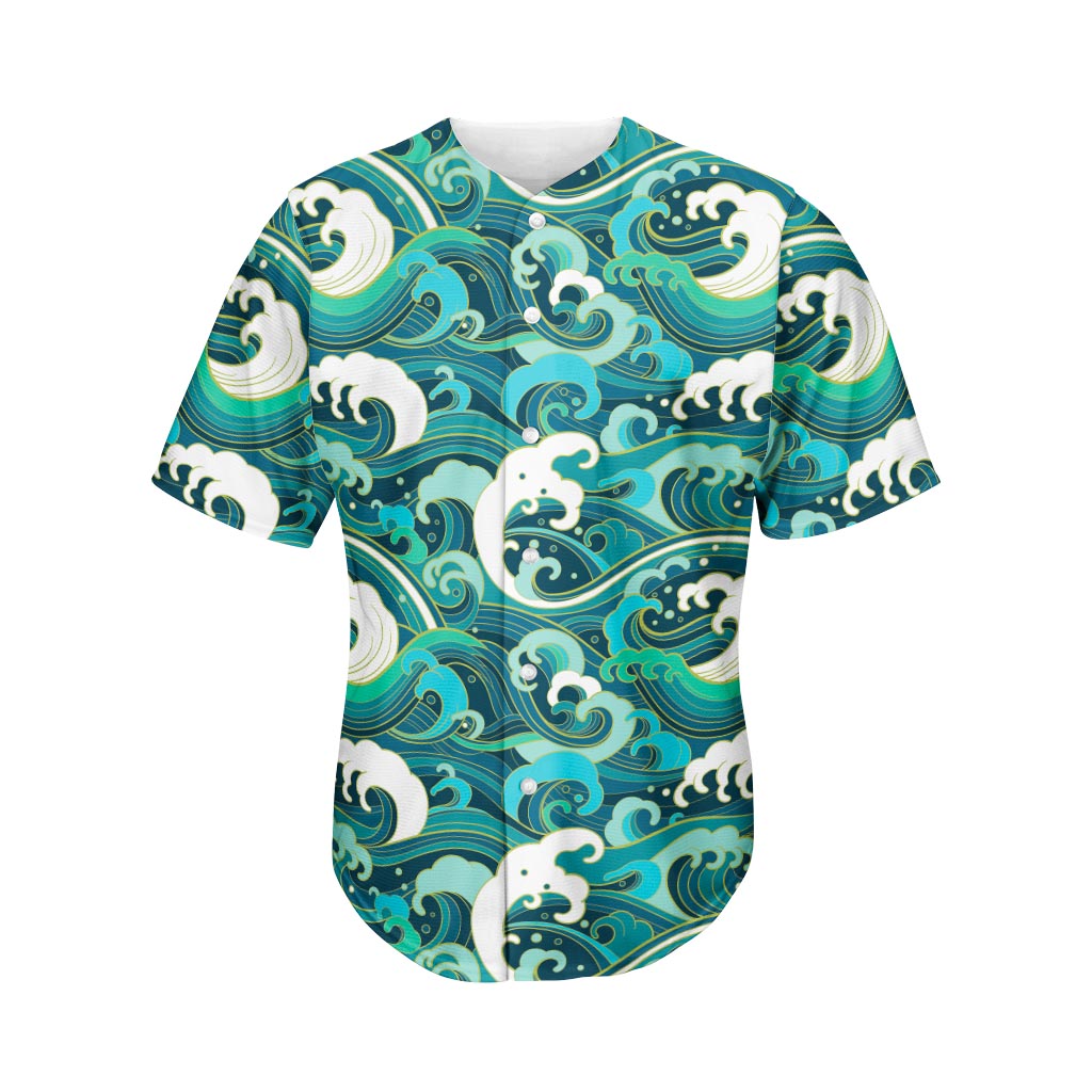 Deep Sea Wave Surfing Pattern Print Men's Baseball Jersey