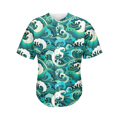 Deep Sea Wave Surfing Pattern Print Men's Baseball Jersey