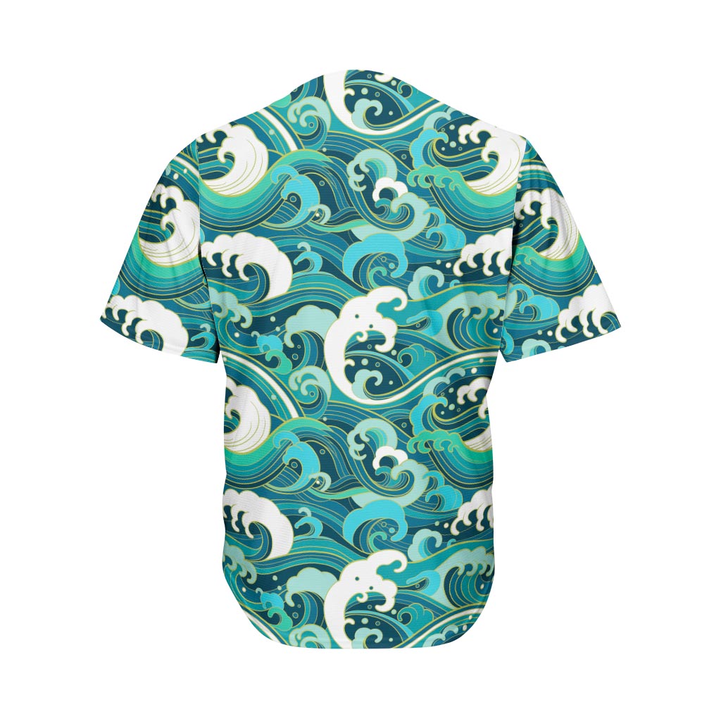 Deep Sea Wave Surfing Pattern Print Men's Baseball Jersey