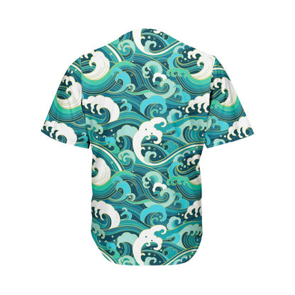 Deep Sea Wave Surfing Pattern Print Men's Baseball Jersey
