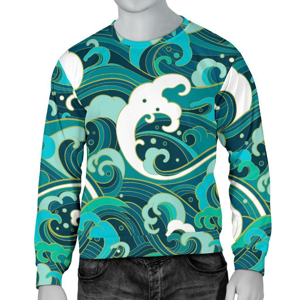 Deep Sea Wave Surfing Pattern Print Men's Crewneck Sweatshirt GearFrost