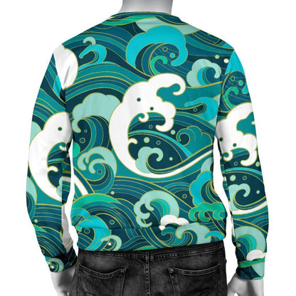 Deep Sea Wave Surfing Pattern Print Men's Crewneck Sweatshirt GearFrost