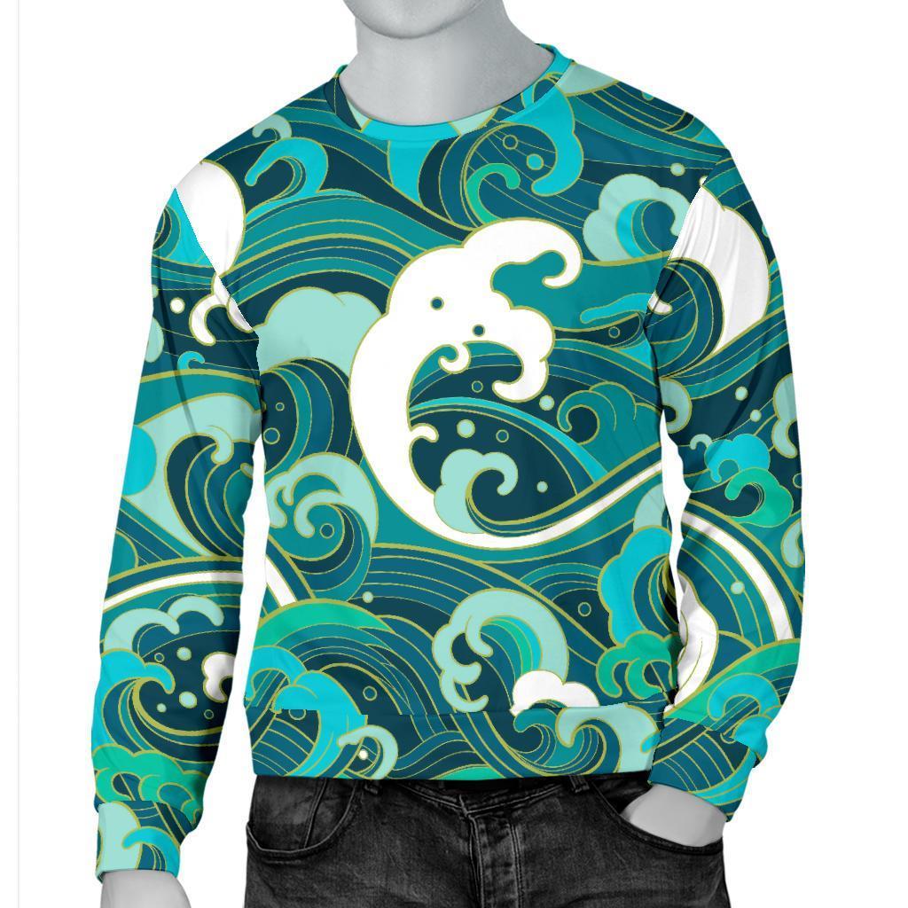 Deep Sea Wave Surfing Pattern Print Men's Crewneck Sweatshirt GearFrost