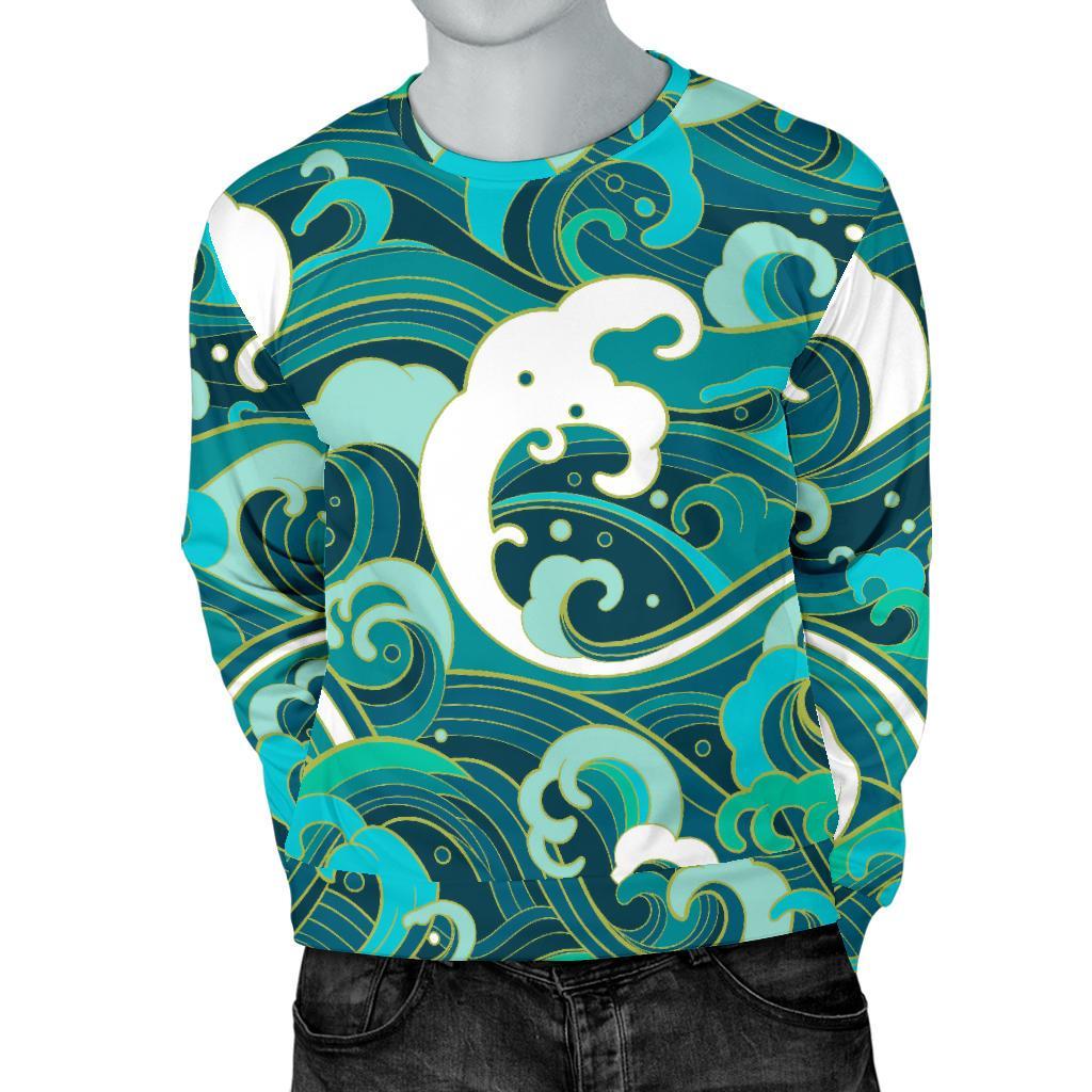 Deep Sea Wave Surfing Pattern Print Men's Crewneck Sweatshirt GearFrost
