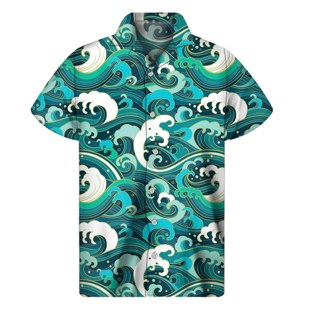 Deep Sea Wave Surfing Pattern Print Men's Short Sleeve Shirt