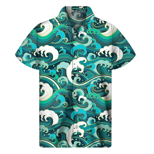 Deep Sea Wave Surfing Pattern Print Men's Short Sleeve Shirt