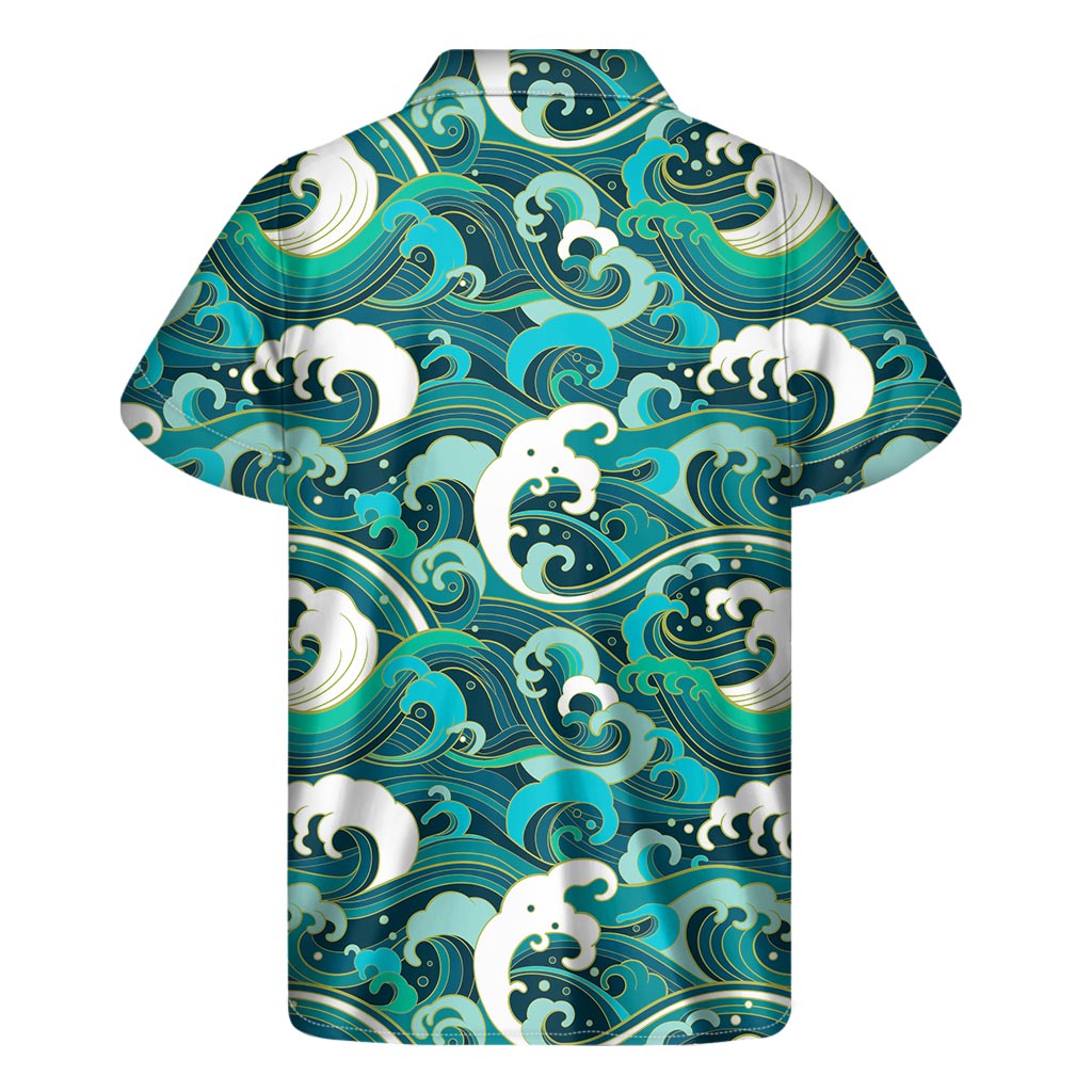 Deep Sea Wave Surfing Pattern Print Men's Short Sleeve Shirt