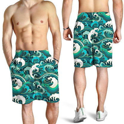 Deep Sea Wave Surfing Pattern Print Men's Shorts