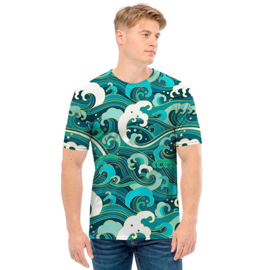 Deep Sea Wave Surfing Pattern Print Men's T-Shirt