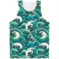 Deep Sea Wave Surfing Pattern Print Men's Tank Top