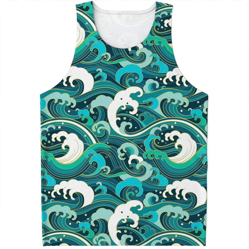 Deep Sea Wave Surfing Pattern Print Men's Tank Top