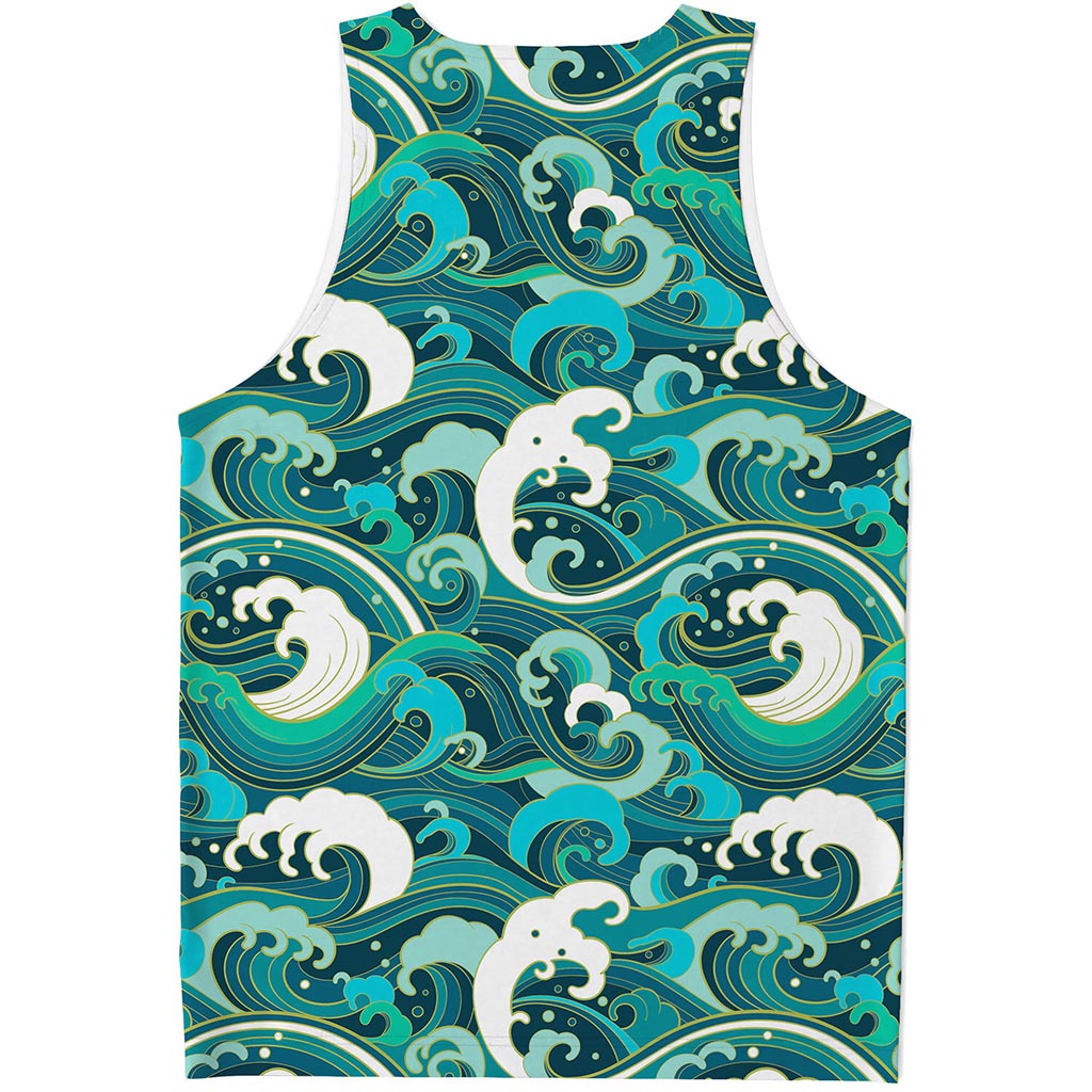 Deep Sea Wave Surfing Pattern Print Men's Tank Top
