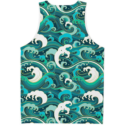 Deep Sea Wave Surfing Pattern Print Men's Tank Top