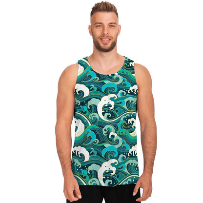 Deep Sea Wave Surfing Pattern Print Men's Tank Top
