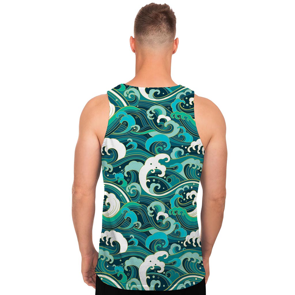 Deep Sea Wave Surfing Pattern Print Men's Tank Top