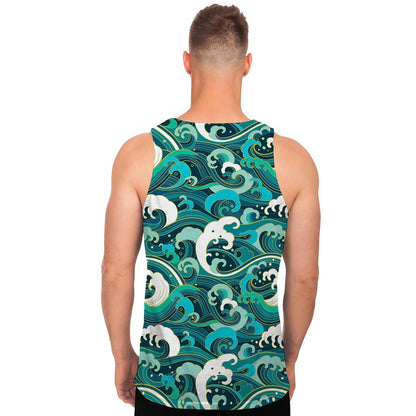 Deep Sea Wave Surfing Pattern Print Men's Tank Top