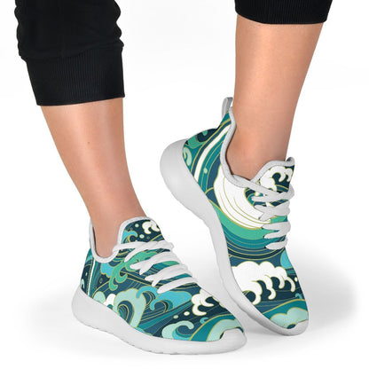Deep Sea Wave Surfing Pattern Print Mesh Knit Shoes GearFrost