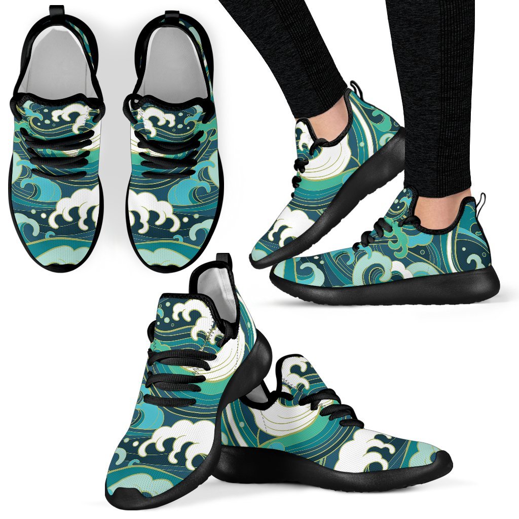 Deep Sea Wave Surfing Pattern Print Mesh Knit Shoes GearFrost