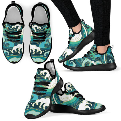 Deep Sea Wave Surfing Pattern Print Mesh Knit Shoes GearFrost