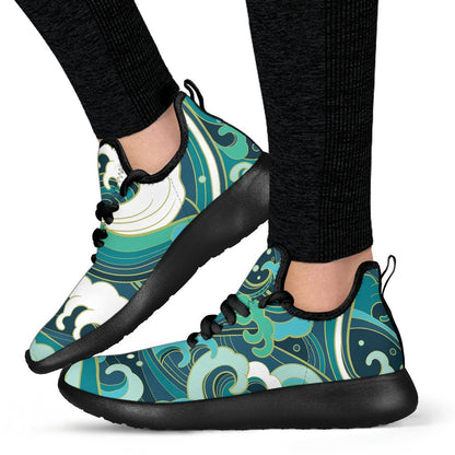 Deep Sea Wave Surfing Pattern Print Mesh Knit Shoes GearFrost