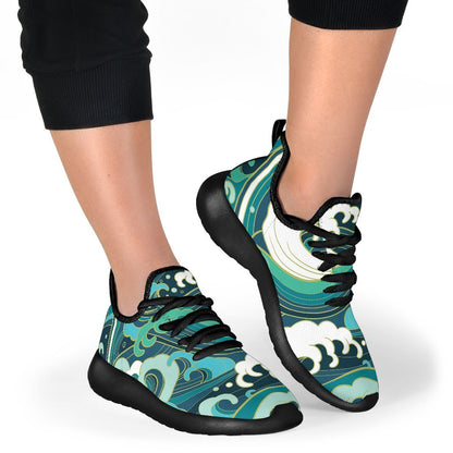 Deep Sea Wave Surfing Pattern Print Mesh Knit Shoes GearFrost