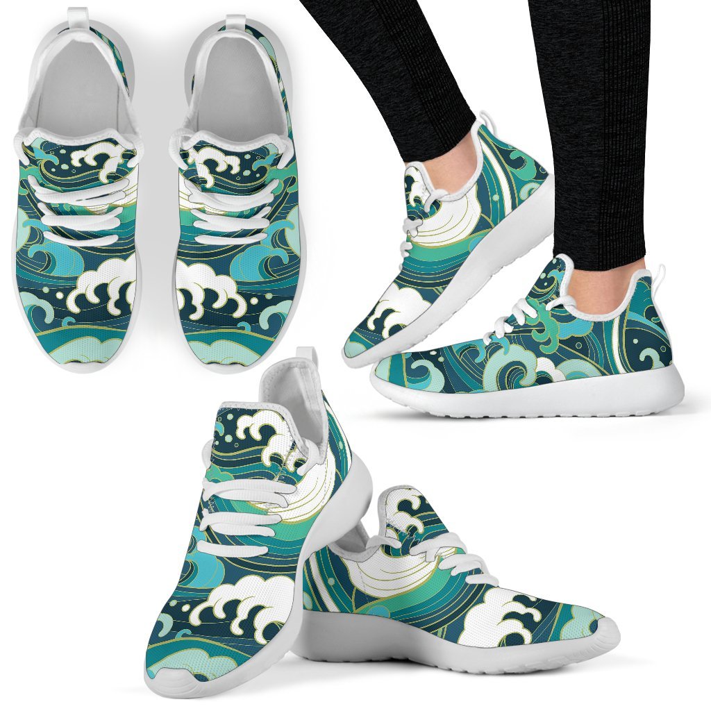 Deep Sea Wave Surfing Pattern Print Mesh Knit Shoes GearFrost