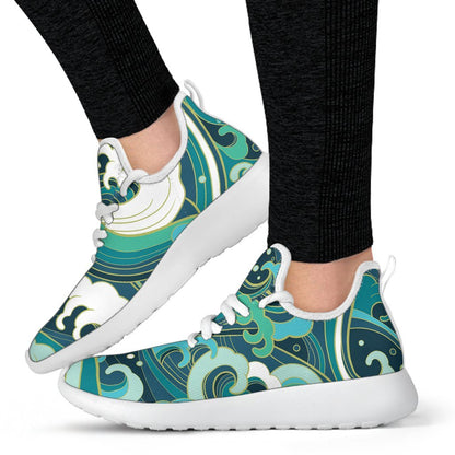 Deep Sea Wave Surfing Pattern Print Mesh Knit Shoes GearFrost