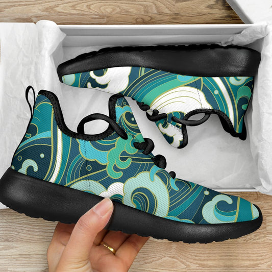 Deep Sea Wave Surfing Pattern Print Mesh Knit Shoes GearFrost