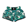 Deep Sea Wave Surfing Pattern Print Muay Thai Boxing Shorts