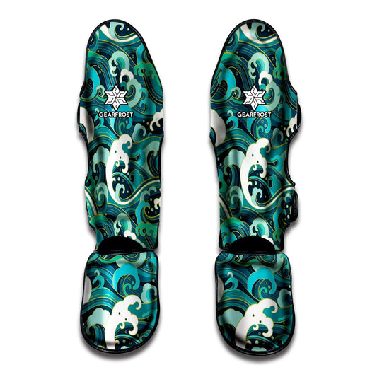 Deep Sea Wave Surfing Pattern Print Muay Thai Shin Guard