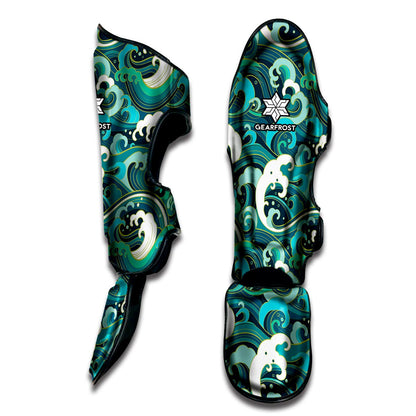 Deep Sea Wave Surfing Pattern Print Muay Thai Shin Guard