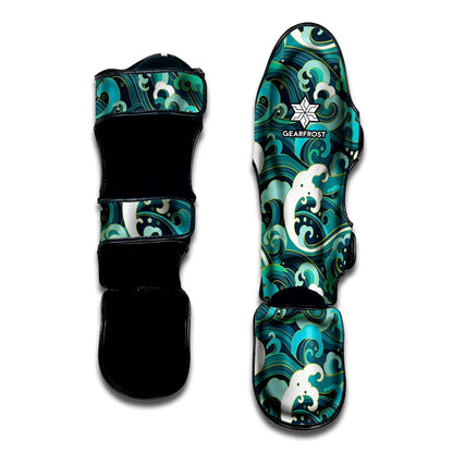 Deep Sea Wave Surfing Pattern Print Muay Thai Shin Guard