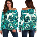 Deep Sea Wave Surfing Pattern Print Off The Shoulder Sweatshirt