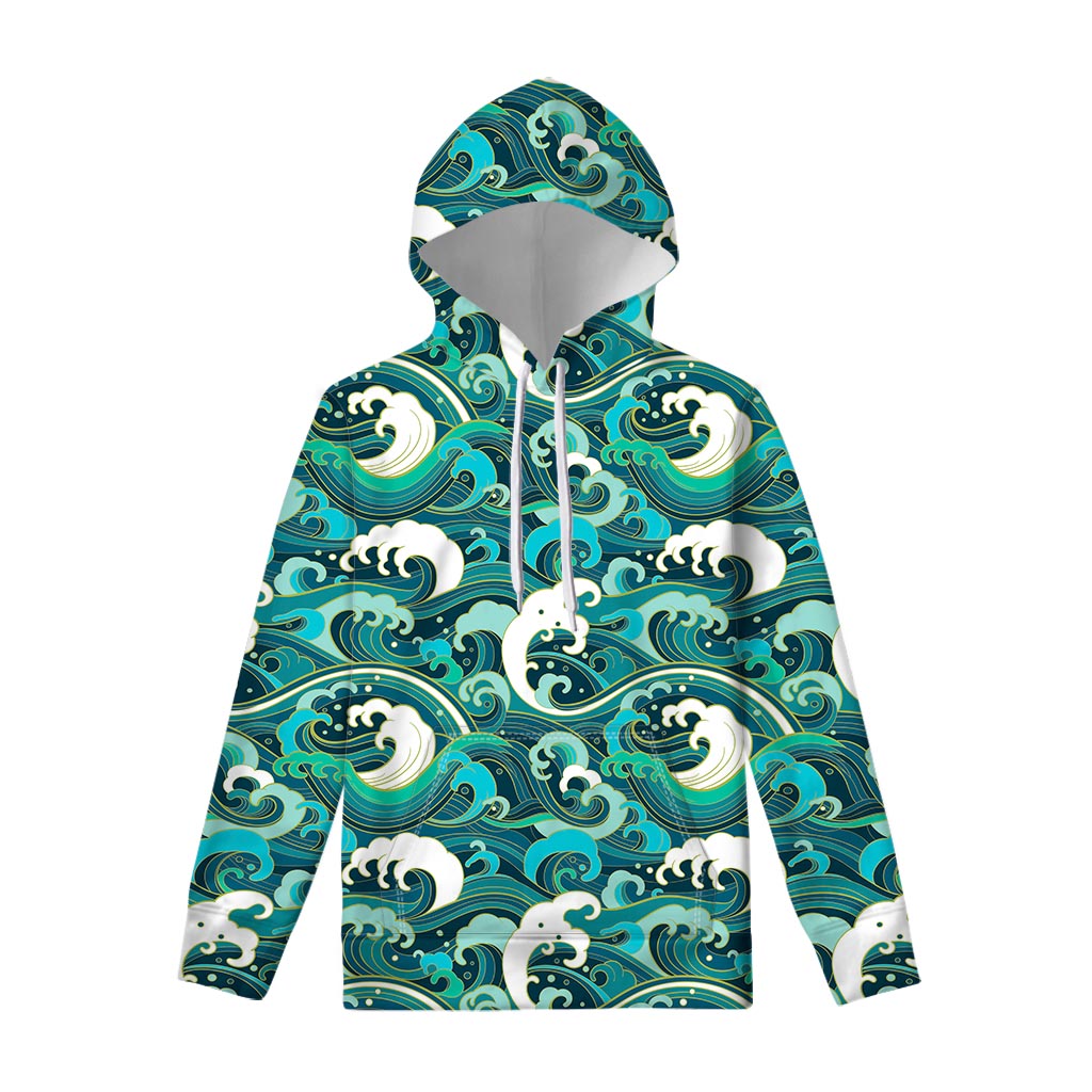 Deep Sea Wave Surfing Pattern Print Pullover Hoodie