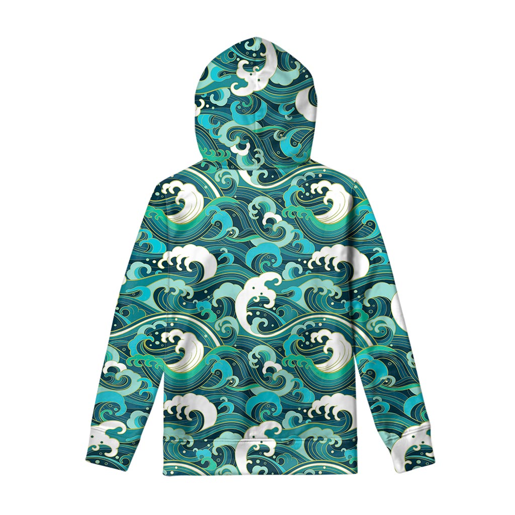 Deep Sea Wave Surfing Pattern Print Pullover Hoodie