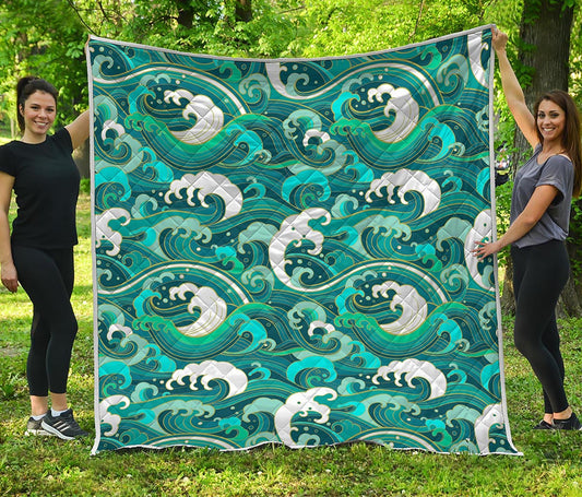 Deep Sea Wave Surfing Pattern Print Quilt
