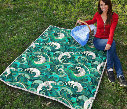 Deep Sea Wave Surfing Pattern Print Quilt