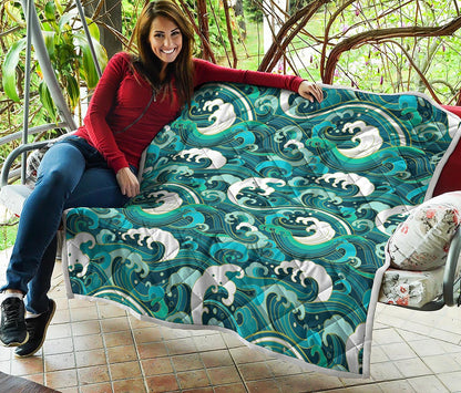 Deep Sea Wave Surfing Pattern Print Quilt