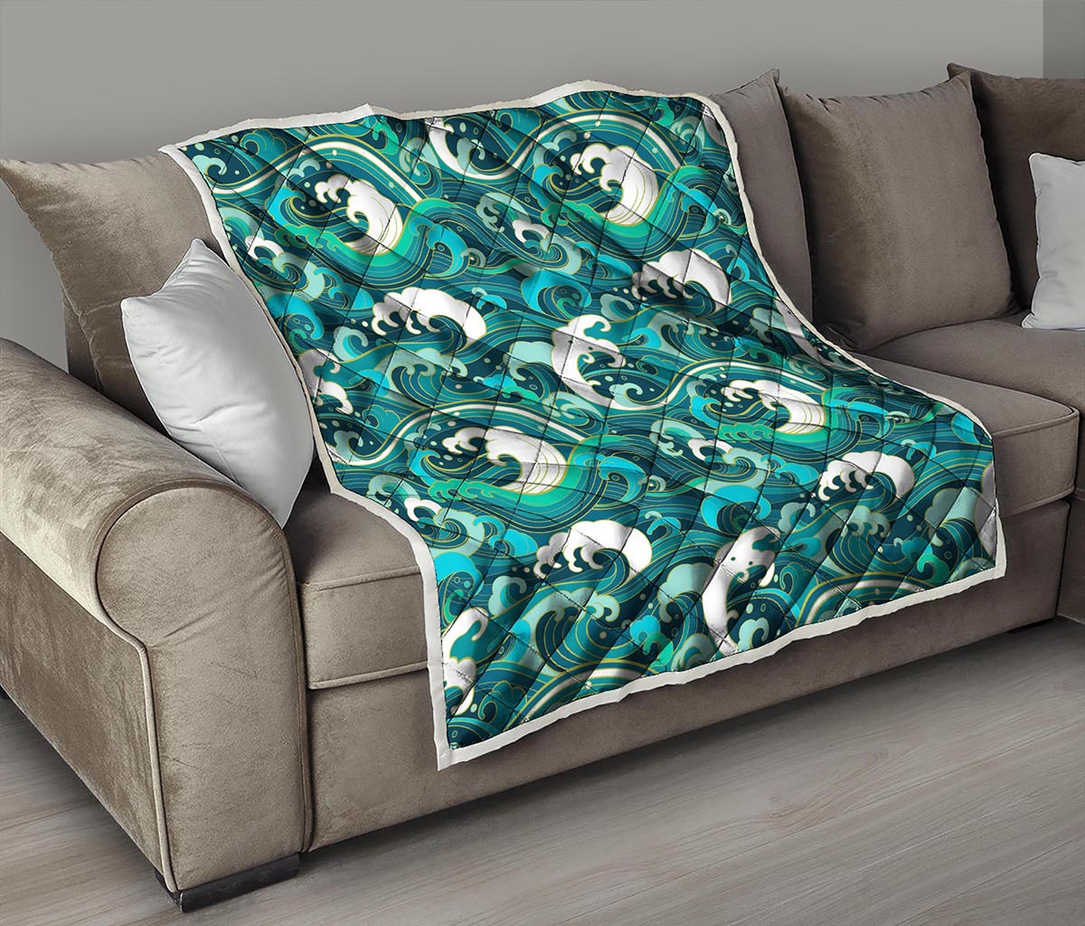 Deep Sea Wave Surfing Pattern Print Quilt