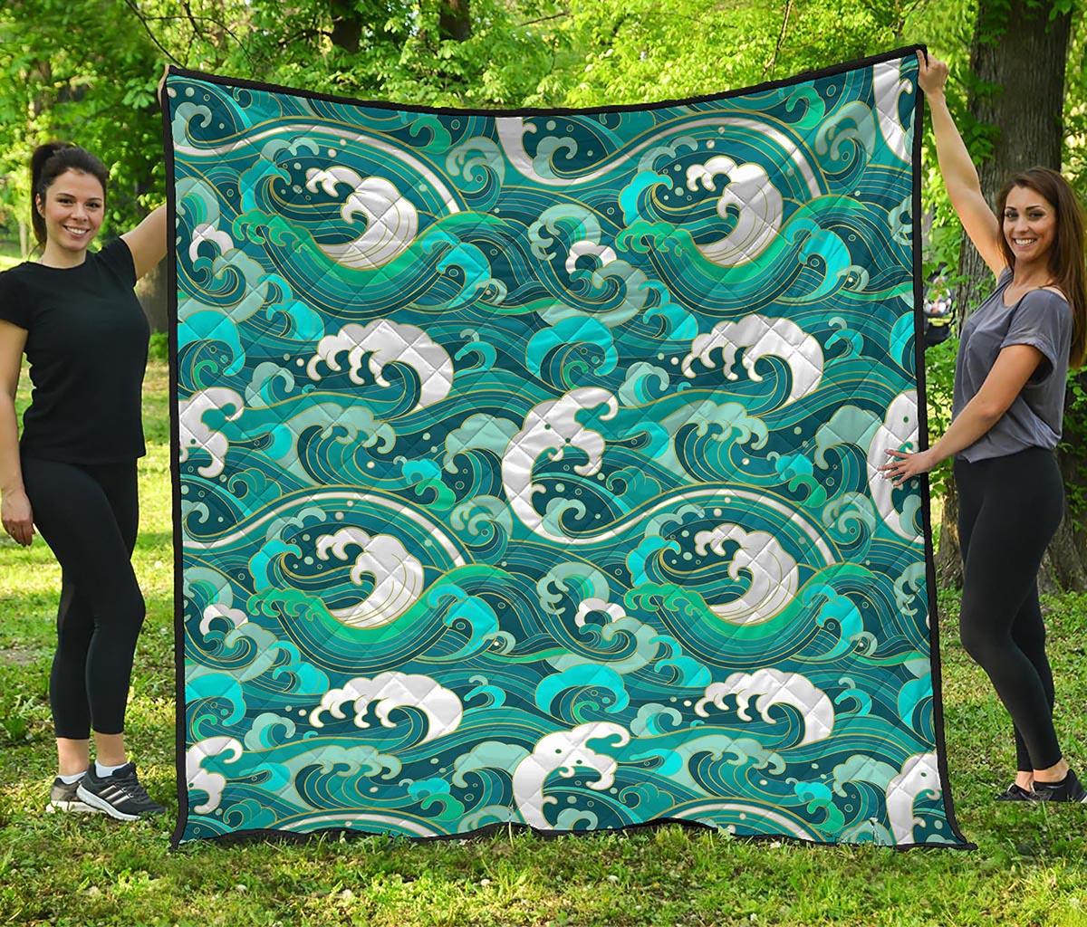 Deep Sea Wave Surfing Pattern Print Quilt