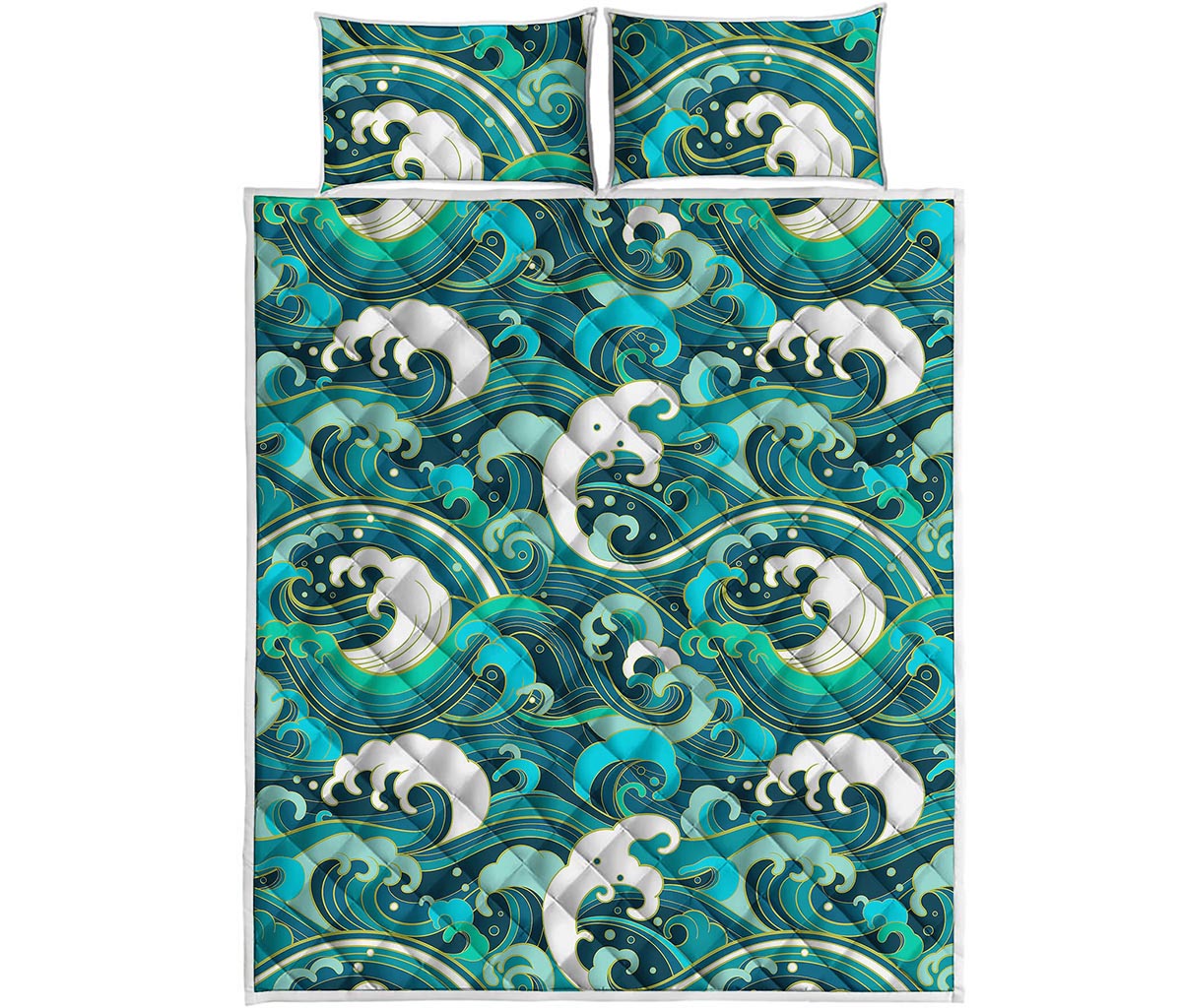 Deep Sea Wave Surfing Pattern Print Quilt Bed Set